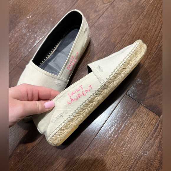 SAINT LAURENT EMBROIDERED ESPADRILLES IN CANVAS, NATURAL BEIGE, SIZE 37 - Picture 3 of 10